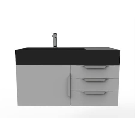 Castello Usa Amazon 36" Wall Mounted Gray Vanity With Black Top And Brushed Nickel Handles CB-MC-36G-BN-2056L-BL
